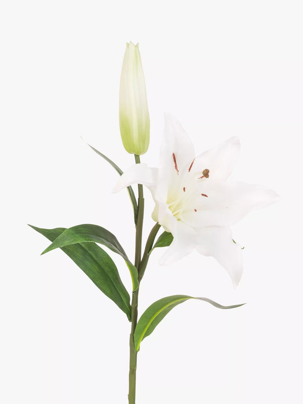 Artificial White Lily Stem with Wired Stem for Floral Arrangements