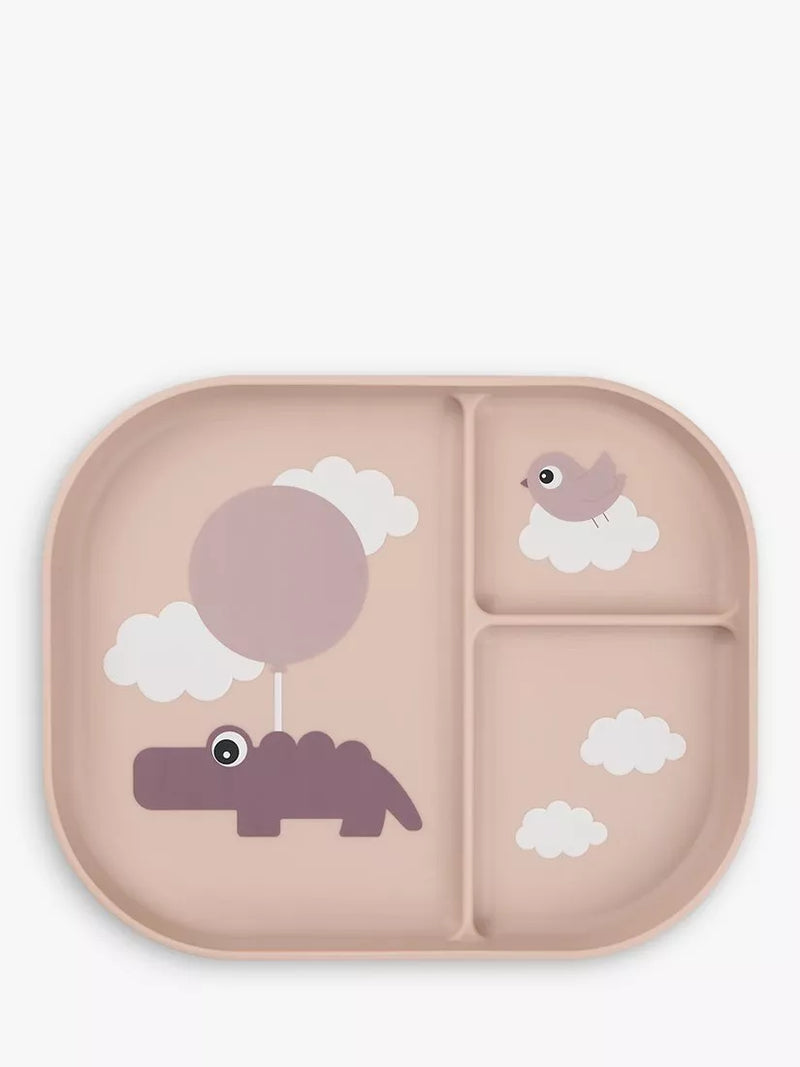 Done by Deer kids compartment plate with happy clouds design, Powder - British product