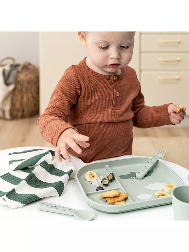 Done by Deer kids' compartment plate green - British product