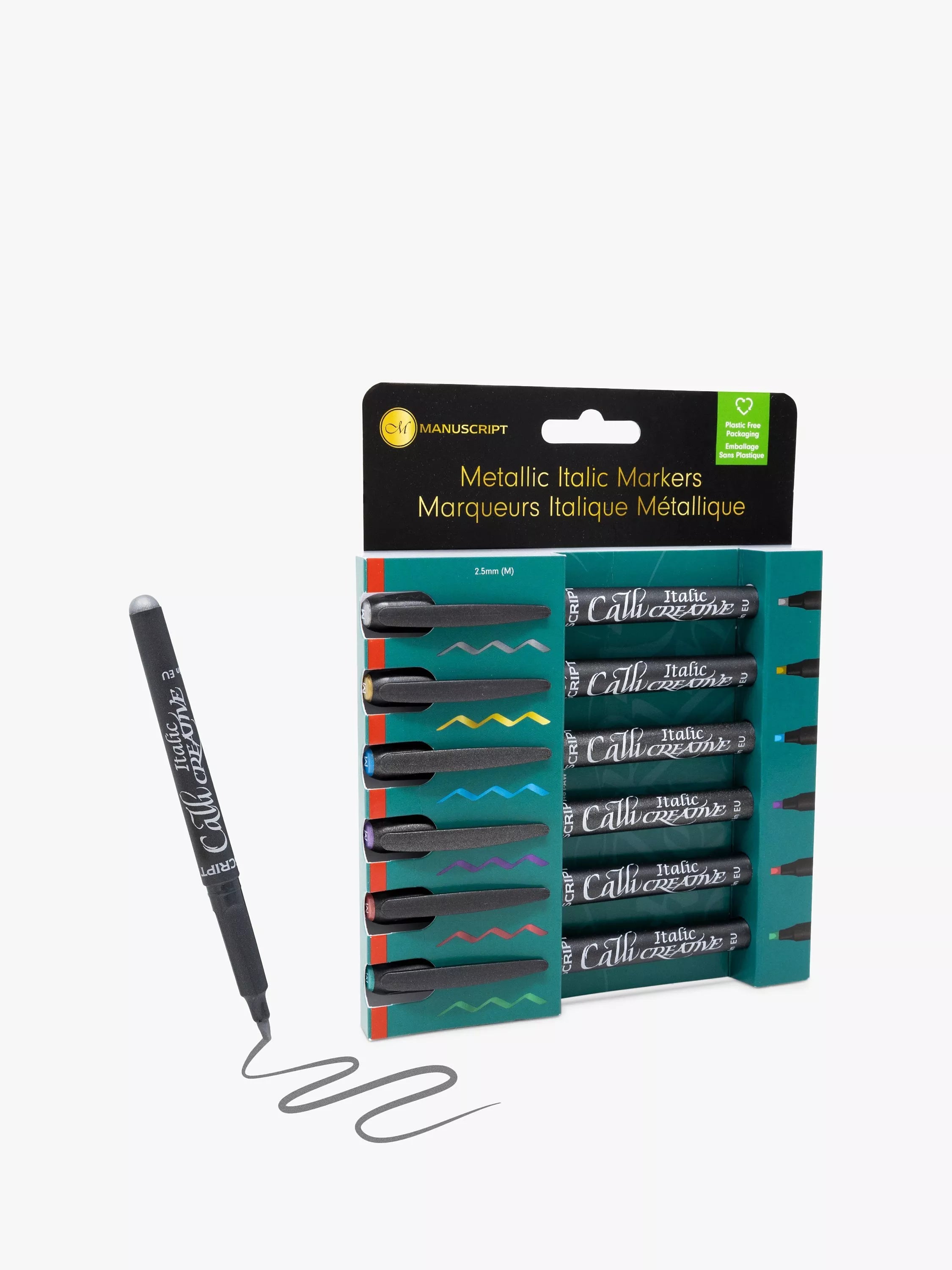Manuscript metallic italic markers pack of 6, imported from the UK