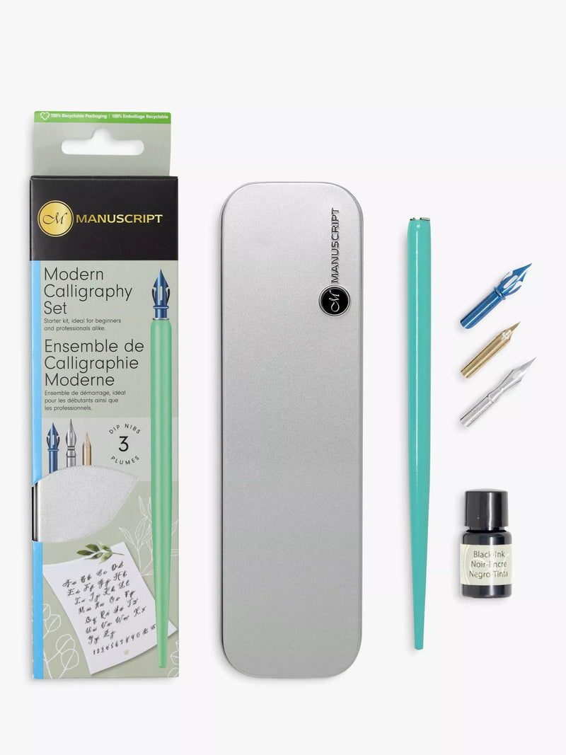 Manuscript modern calligraphy set with dip pen and nibs, UK version