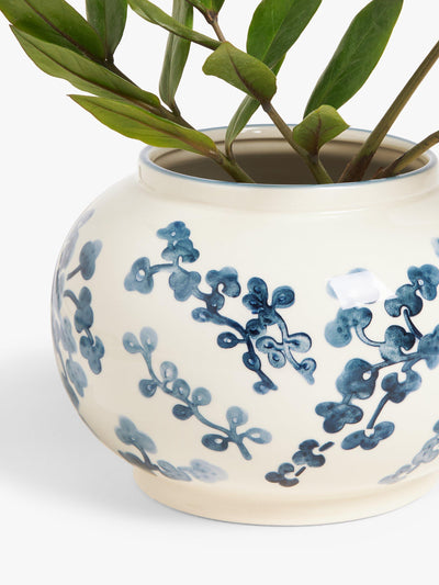 Handbemalte Steinzeugvase mit Blumenmuster, 15 cm, Blau-Weiß bei McGrocer online kaufen