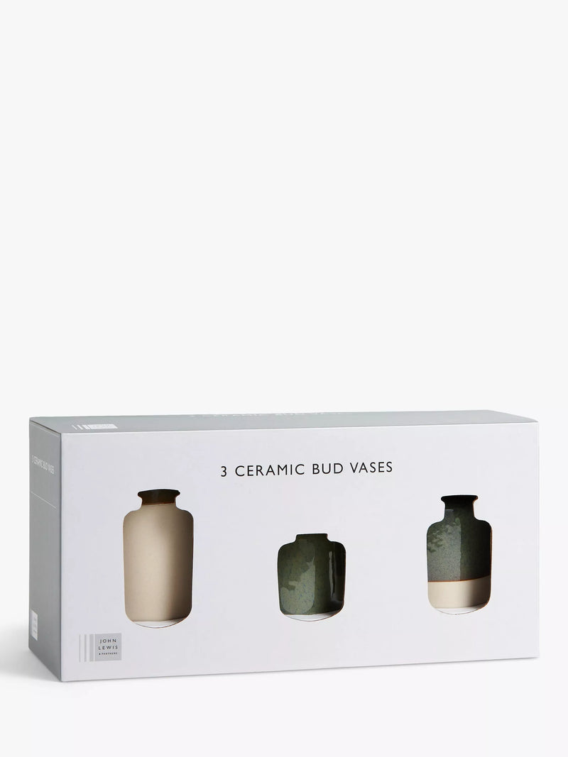 John Lewis set of three green bud vases (British brand)
