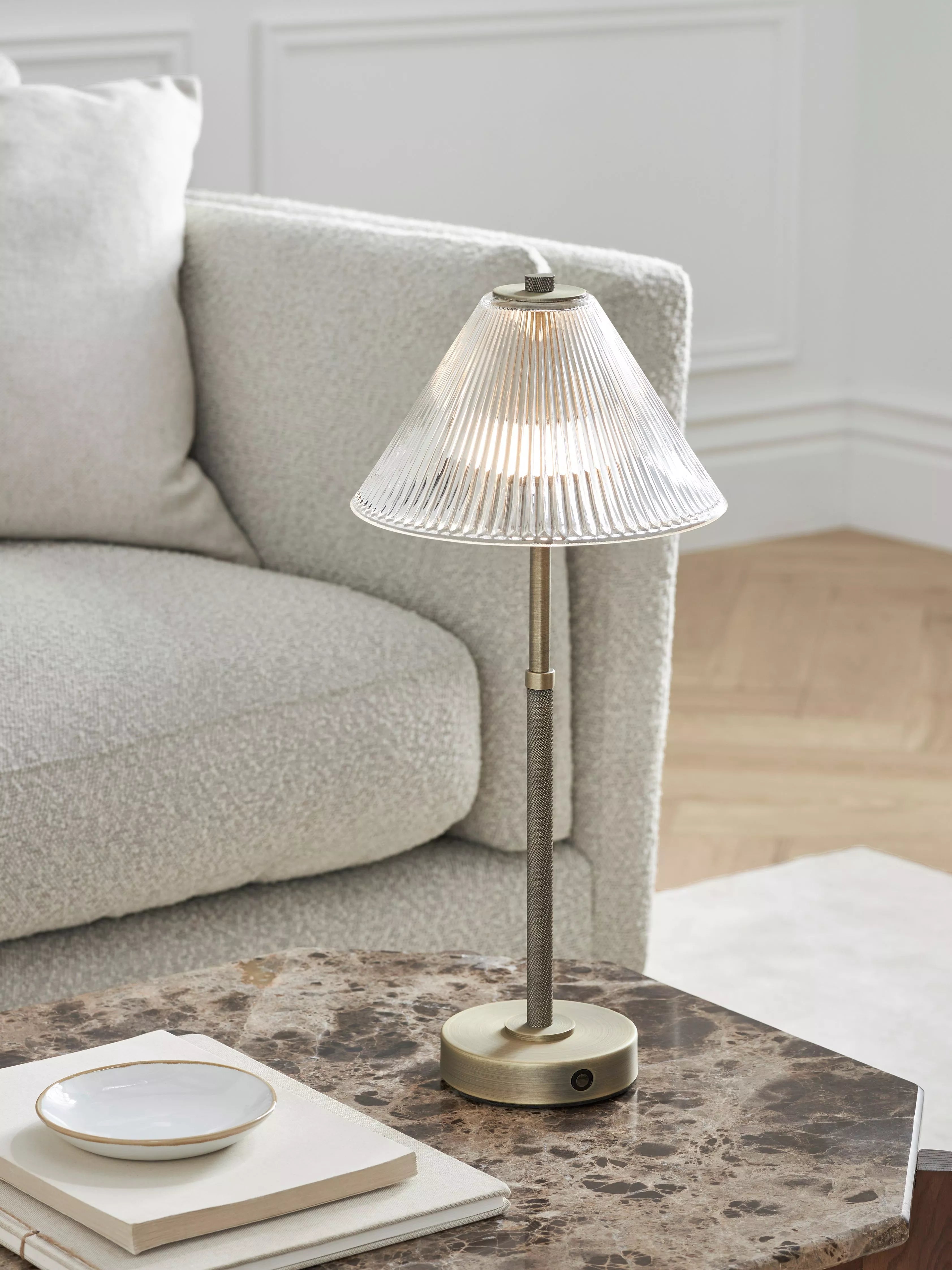 John Lewis Talbot rechargeable LED table lamp brass, imported from the UK