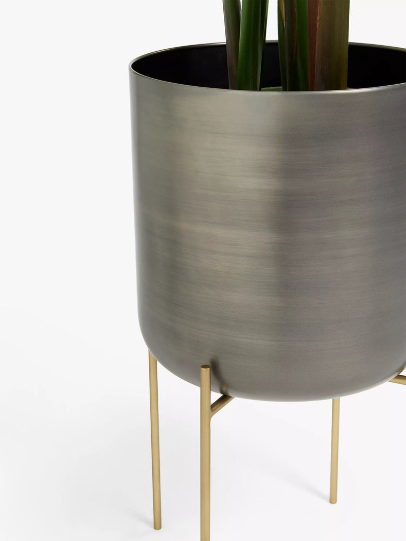 John Lewis large indoor iron planter grey brass stand, imported from the UK