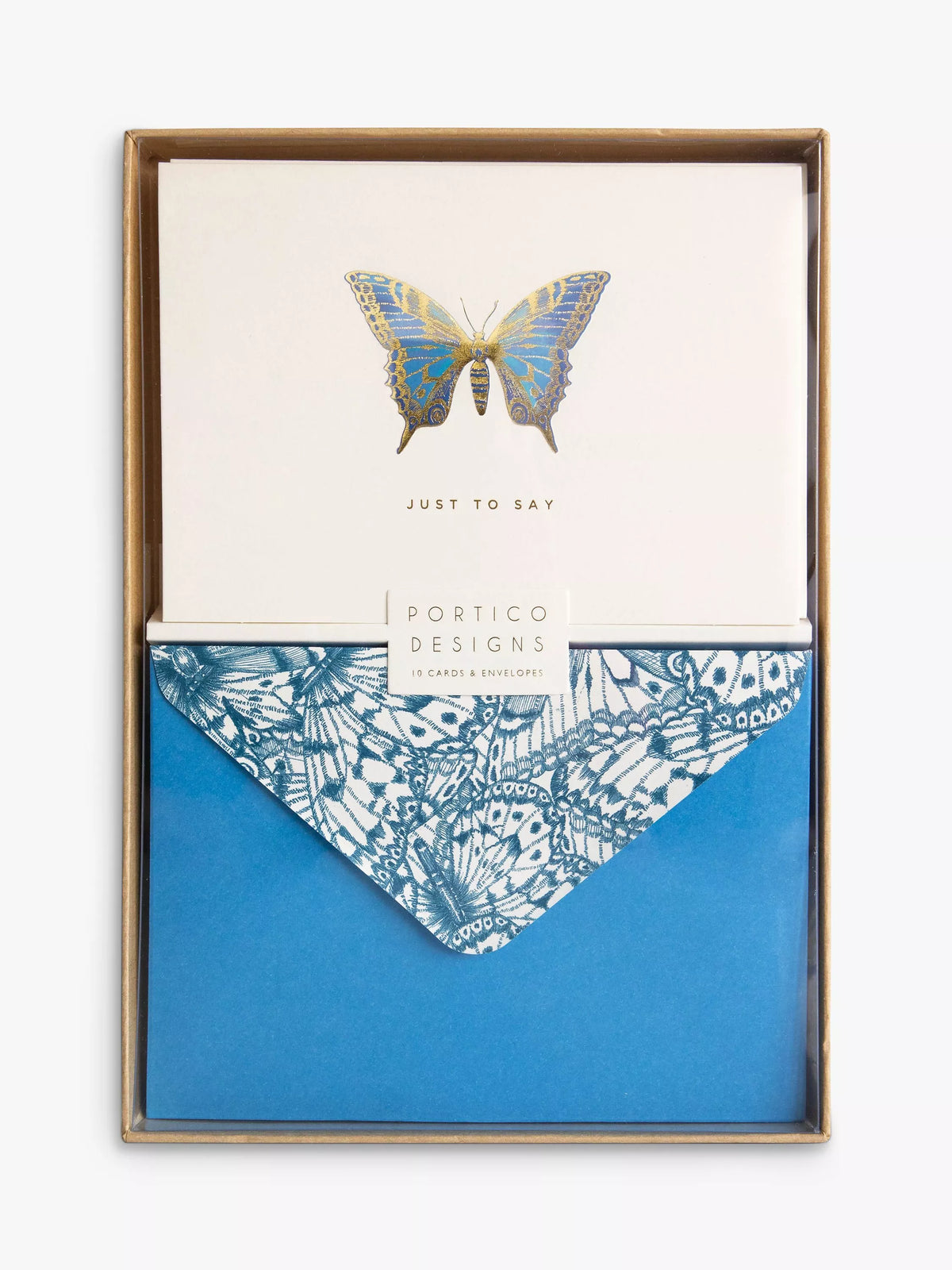 Portico blue butterfly note cards 10-pack, imported from the UK