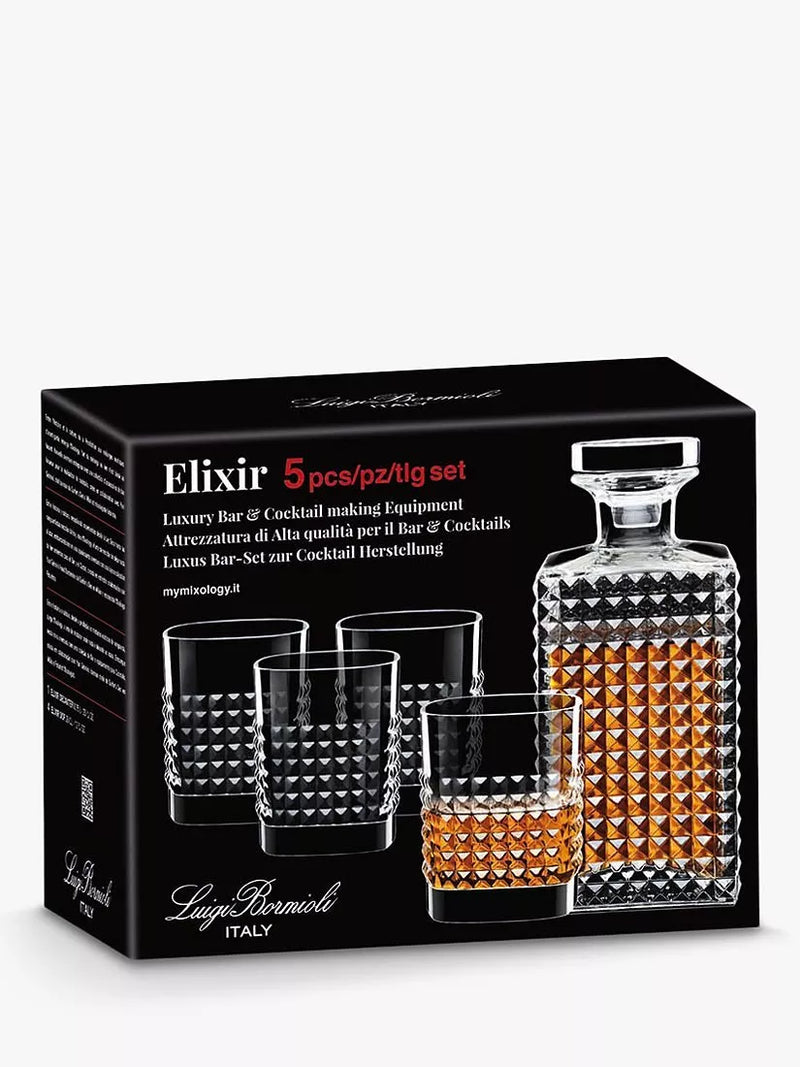 Luigi Bormioli Elixir whisky decanter and glasses gift set (British brand)