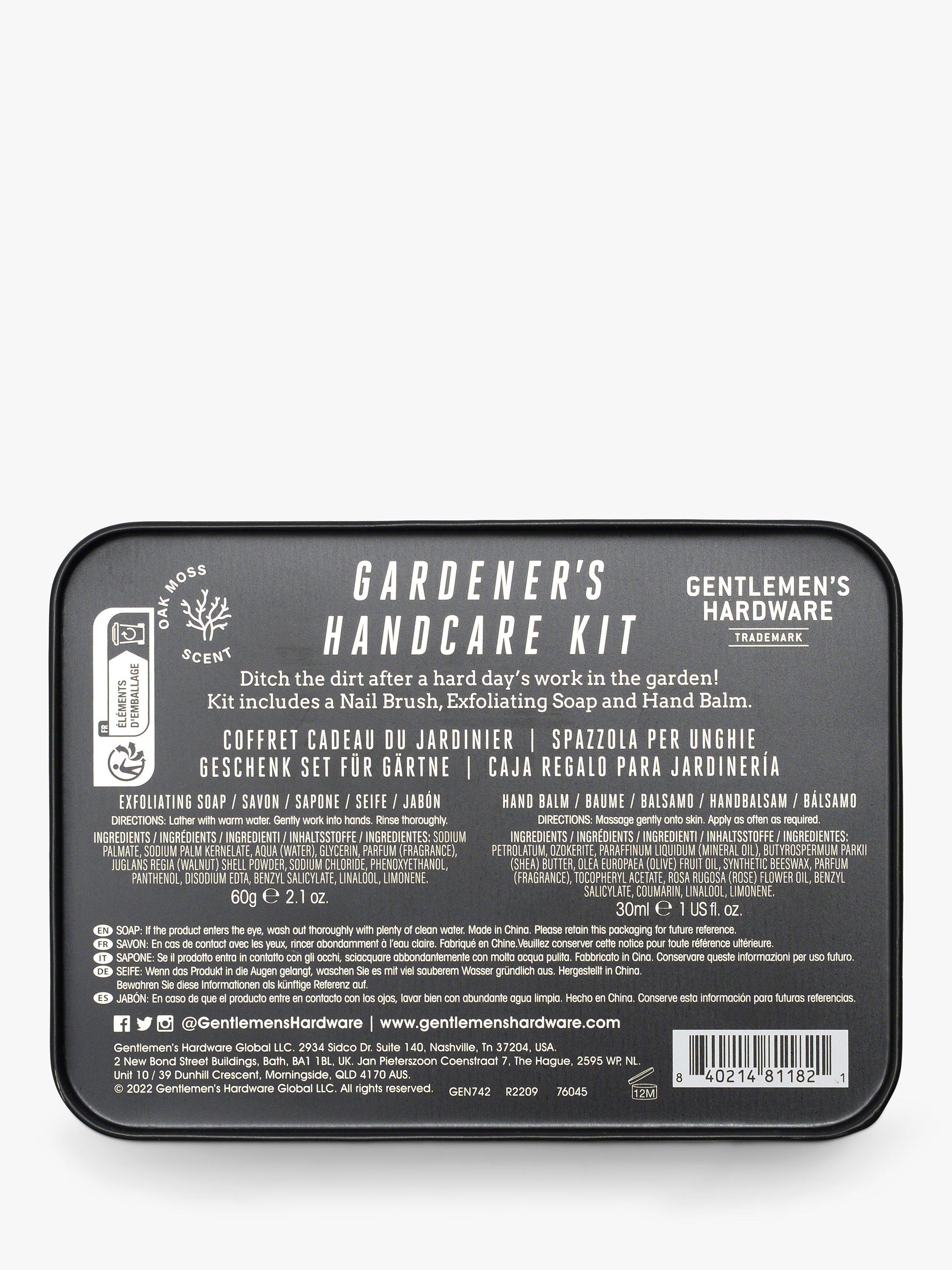 Gentlemen's Hardware gardening hand care kit with nail brush, soap, and balm, UK version