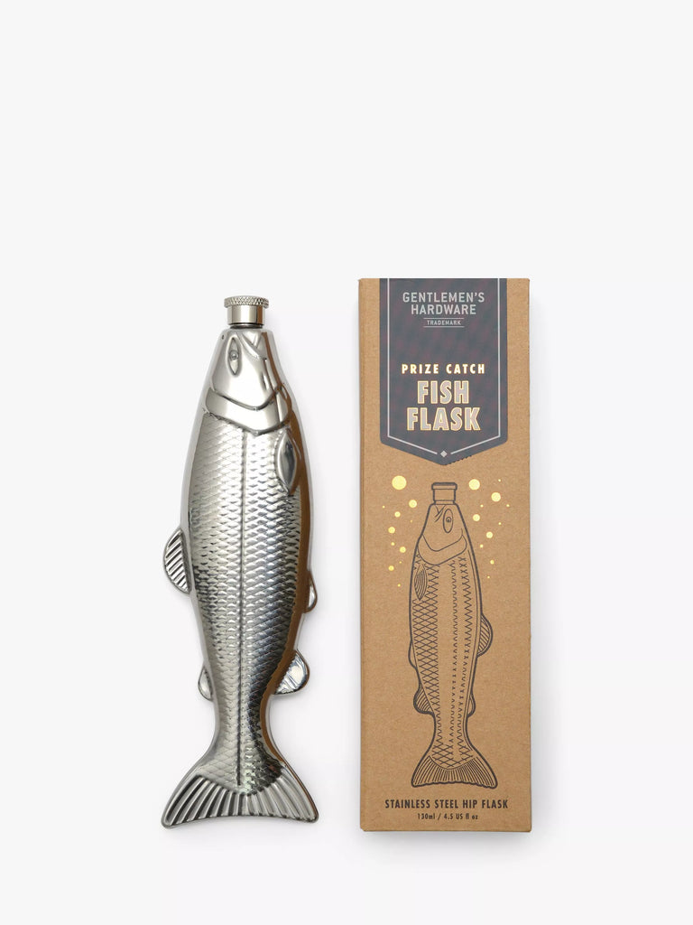 Gentlemen's Hardware Fish Stainless Steel Hip Flask, Silver