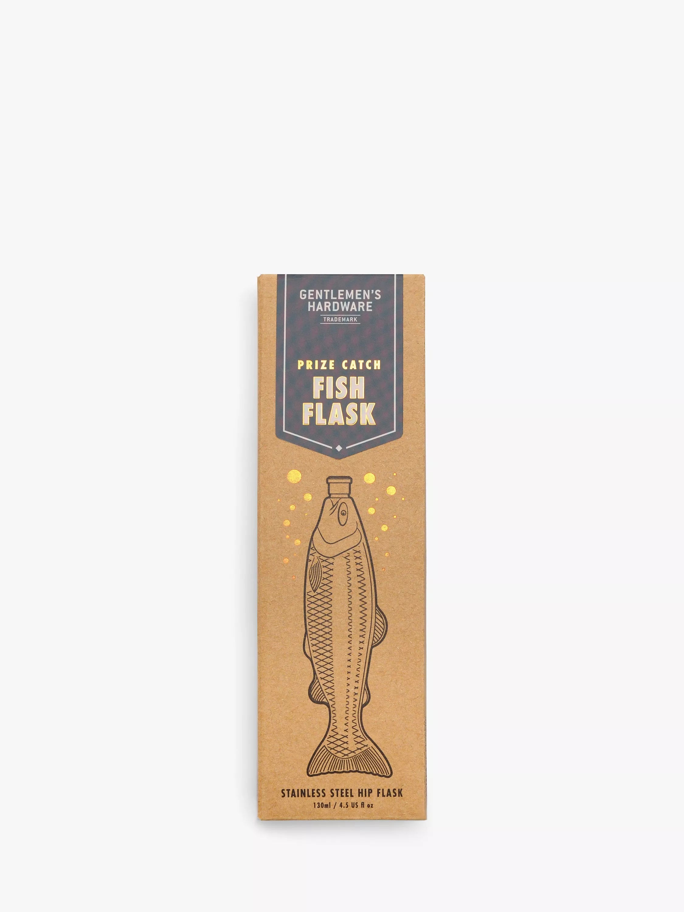 Gentlemen's Hardware fish-shaped stainless steel hip flask in silver, UK version