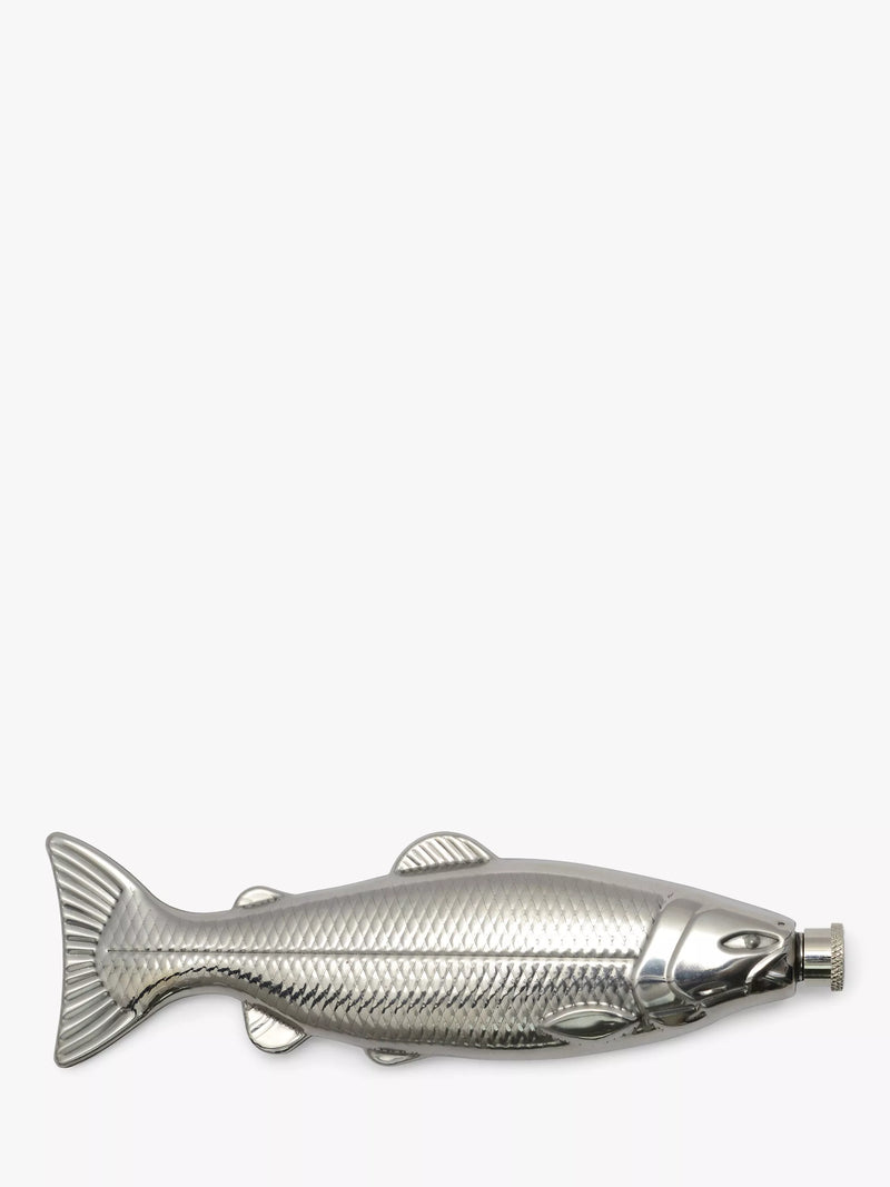 Gentlemen's Hardware fish-shaped stainless steel hip flask in silver, UK version