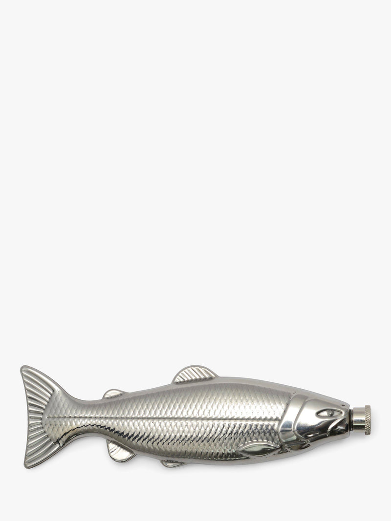 Gentlemen's Hardware fish-shaped stainless steel hip flask in silver, UK version