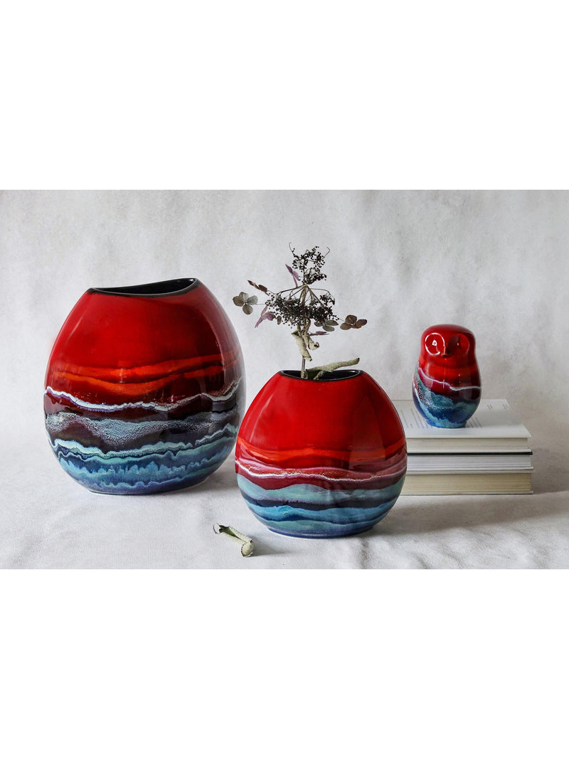 Ornement hibou en faïence Poole Pottery rouge, importé du Royaume-Uni