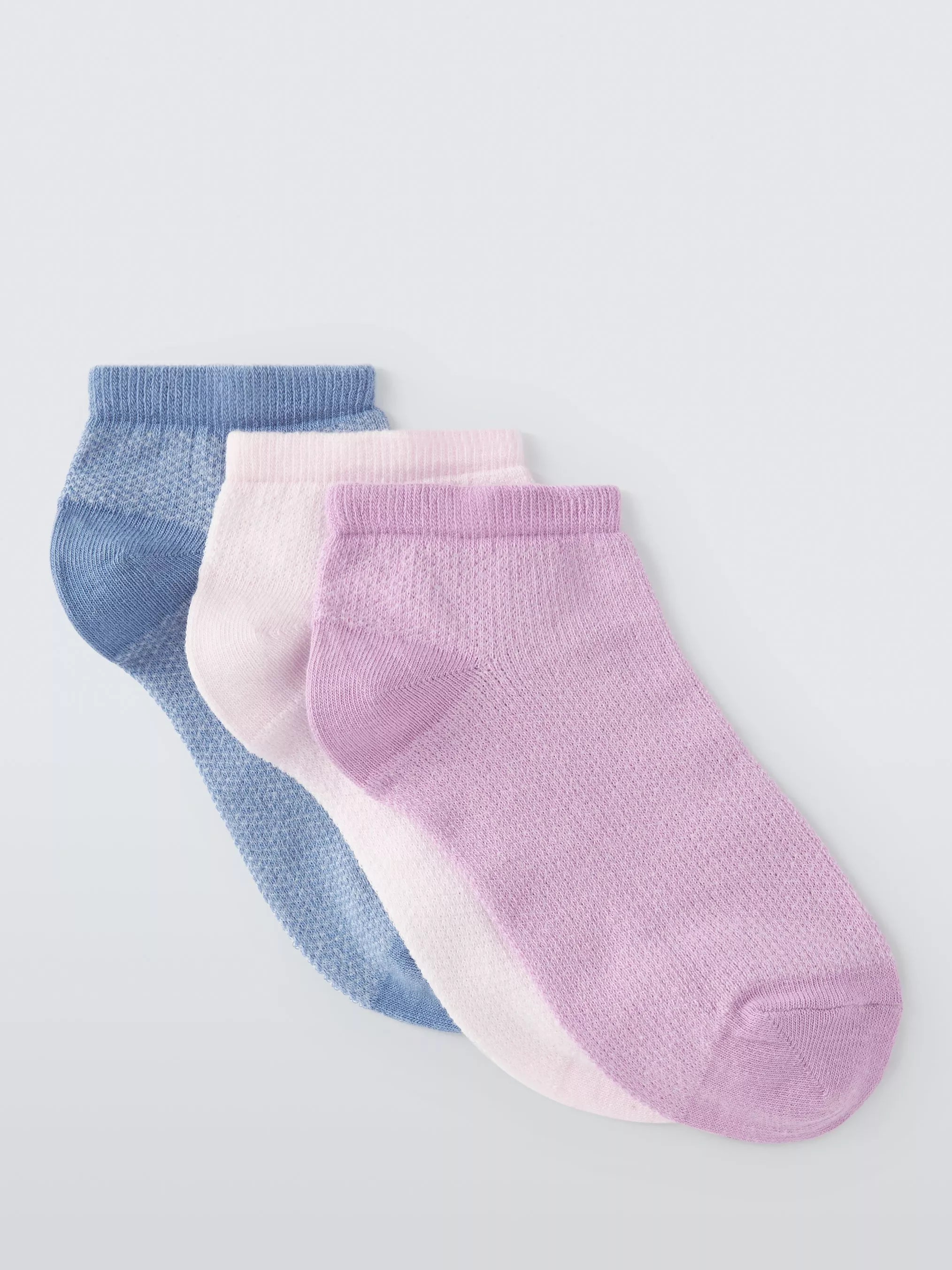 John Lewis Textured Organic Cotton Rich Trainer Socks, Pack of 3, One Size (UK 3-7)