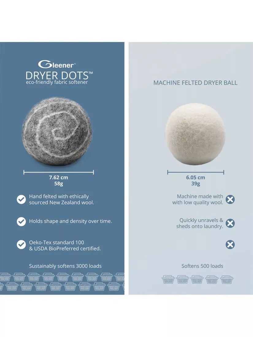 Gleener wool dryer balls, reusable and hypoallergenic (British brand)