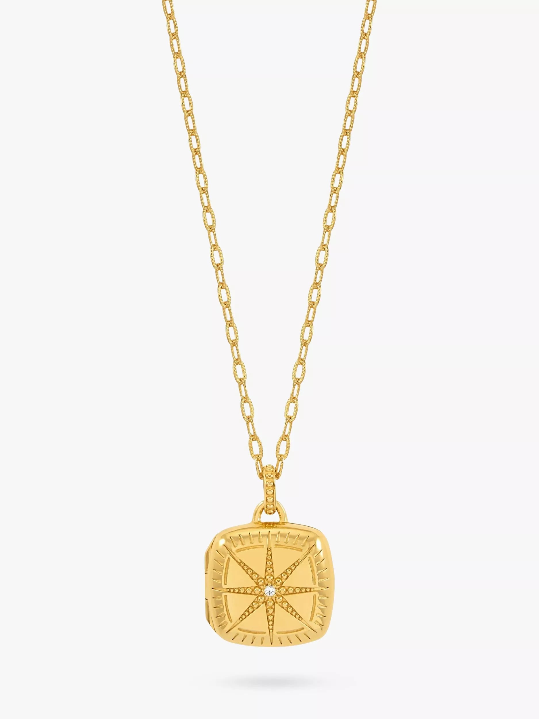Pendentif Dower & Hall en saphir blanc Stellar sur collier chaîne texturée Millie-Grain