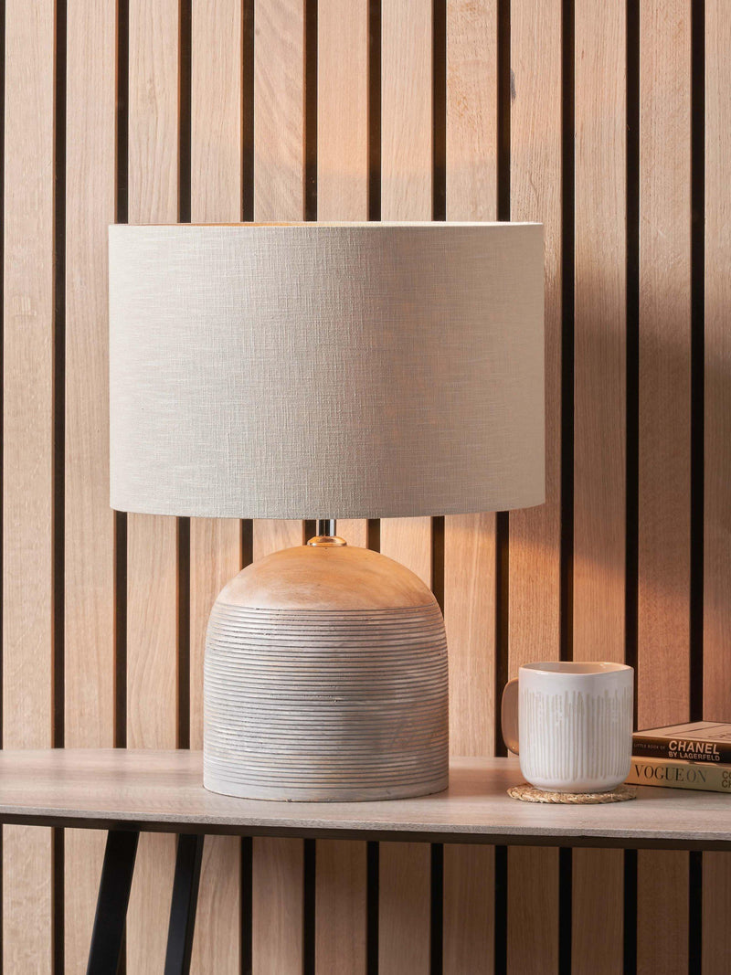 Pacific Nelu grey wooden table lamp, imported from the UK