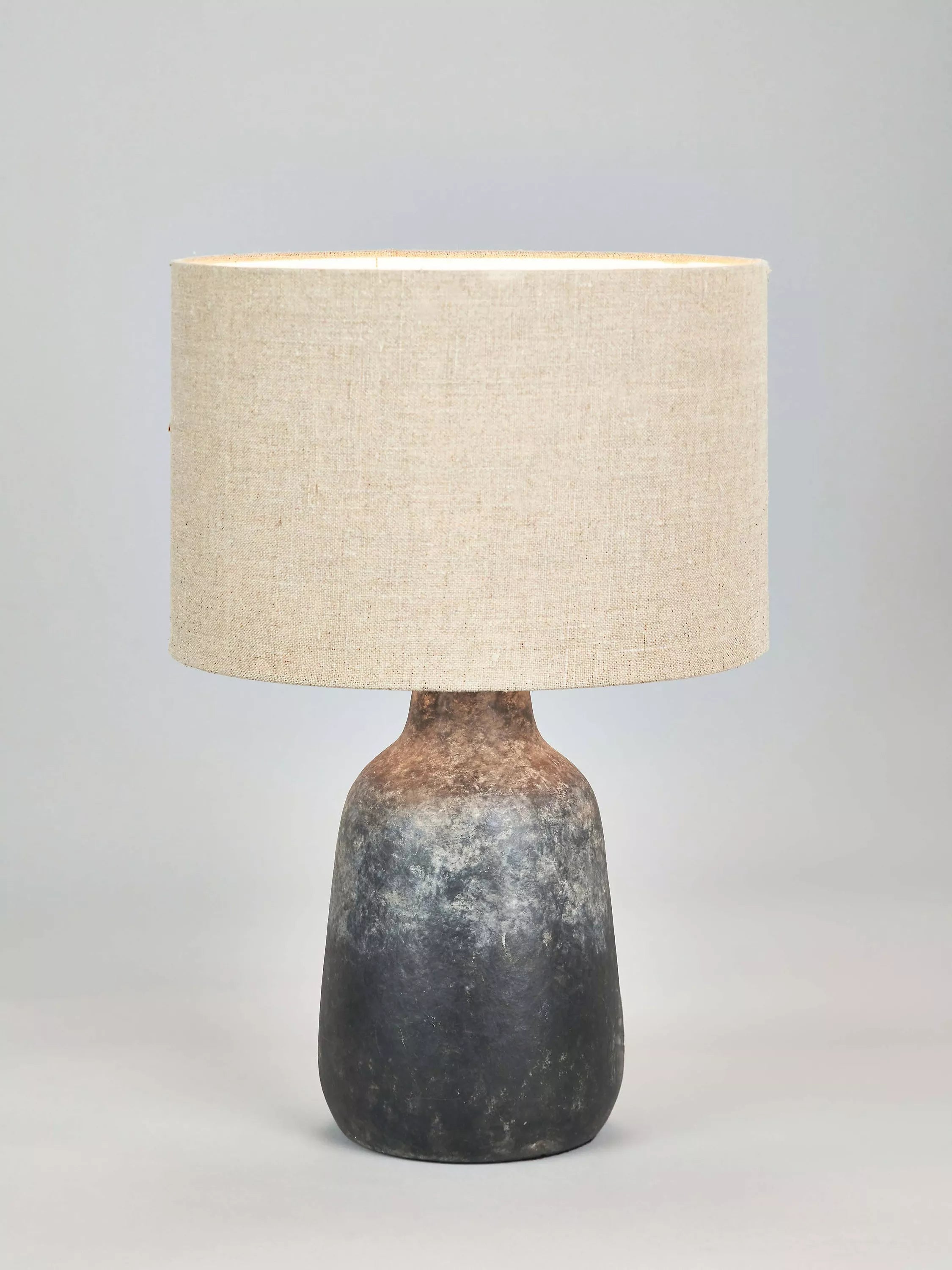 Pacific Vulcan stoneware table lamp grey with jute shade - British product