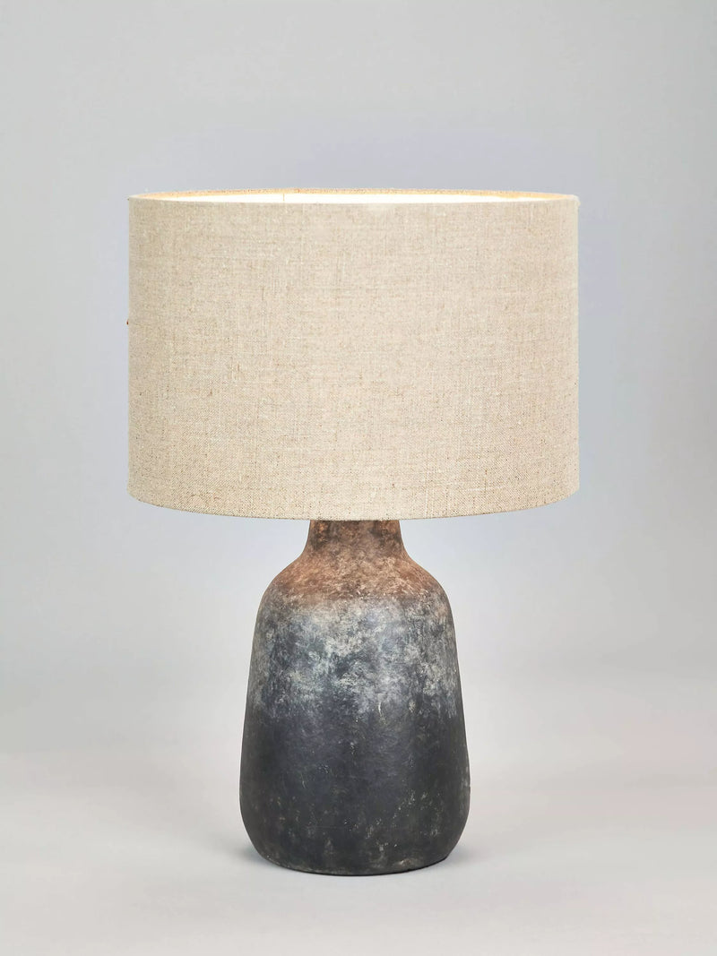 Pacific Vulcan stoneware table lamp grey with jute shade - British product