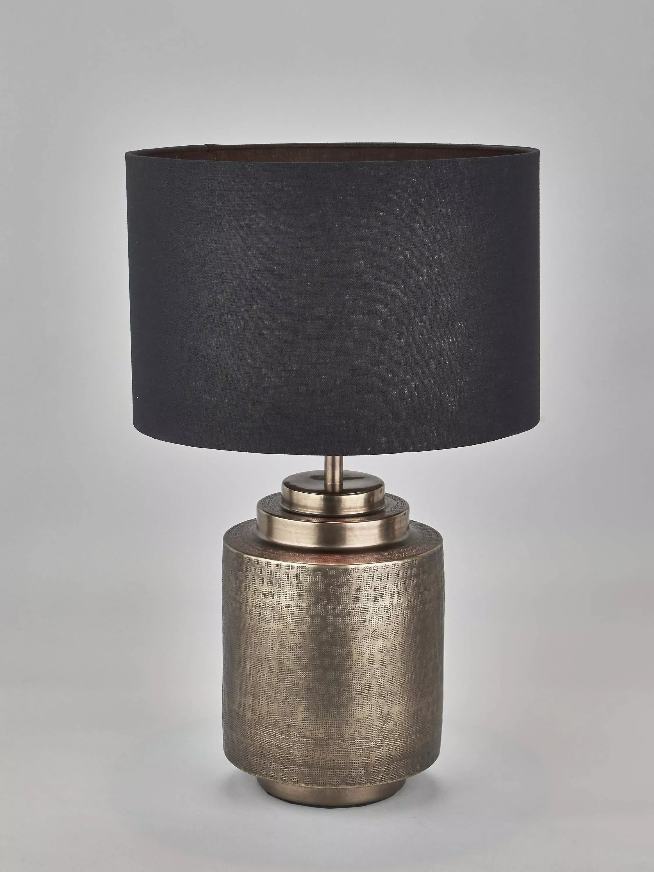 Pacific Zuri table lamp brass hand-hammered linen shade (British brand)