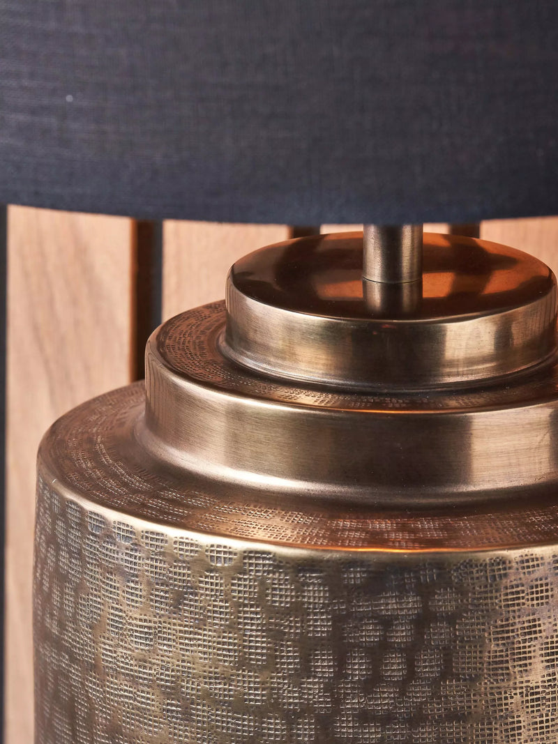 Pacific Zuri table lamp brass hand-hammered linen shade (British brand)