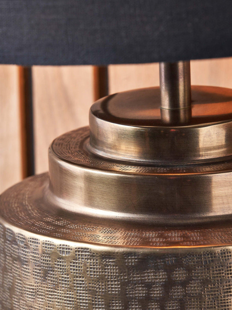 Pacific Zuri table lamp brass hand-hammered linen shade (British brand)