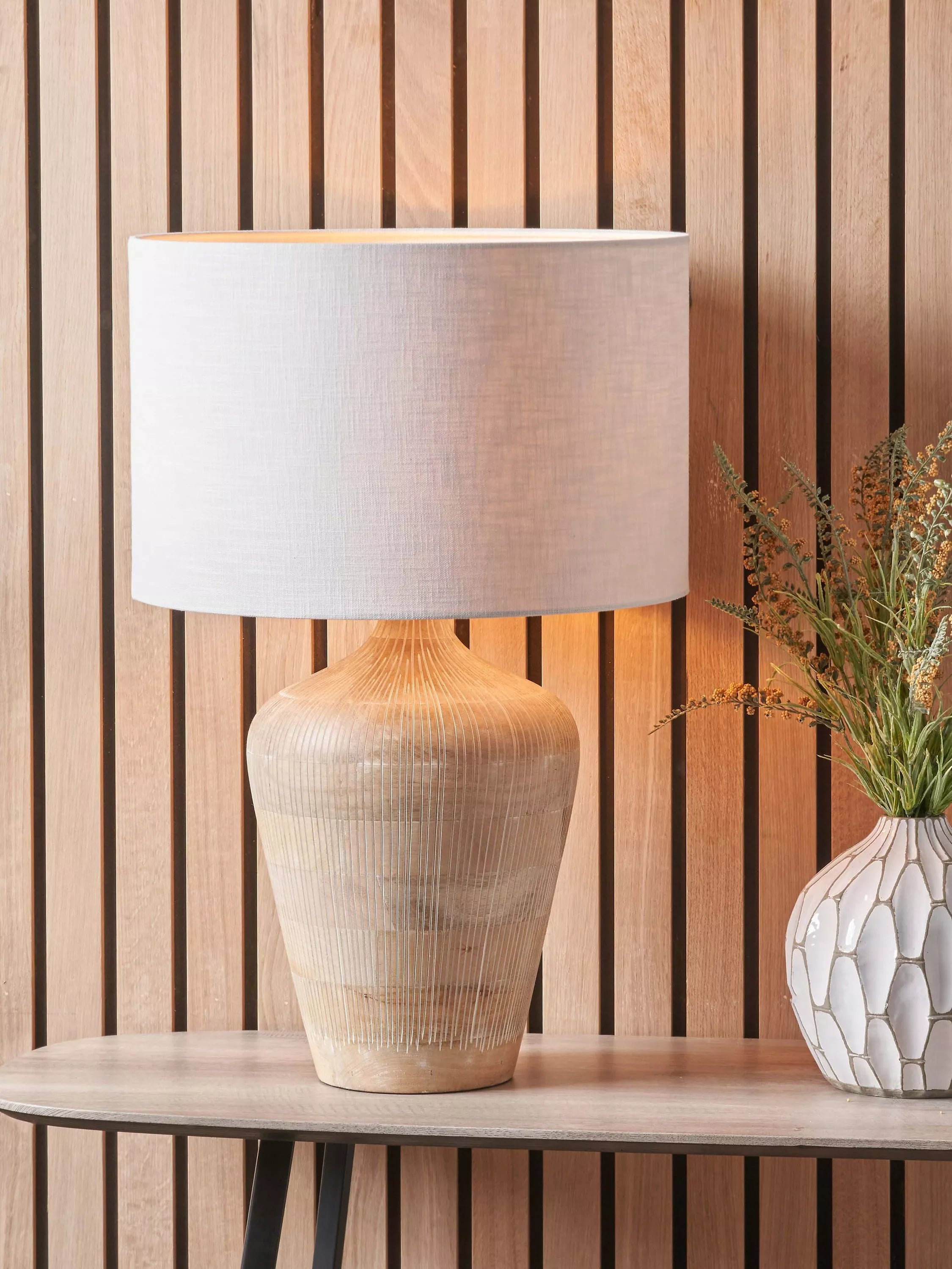 Pacific Taika wooden table lamp white wash medium - British product