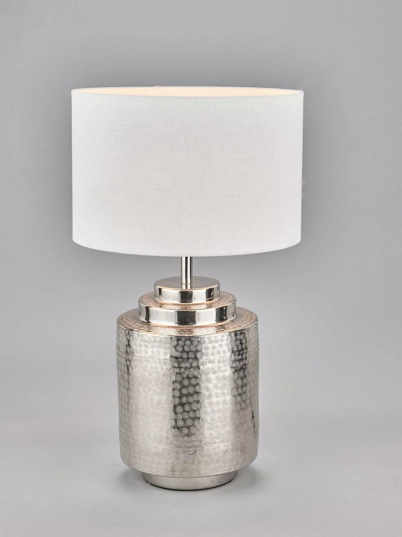 Pacific Zuri silver table lamp with hand-hammered metal base (British brand)