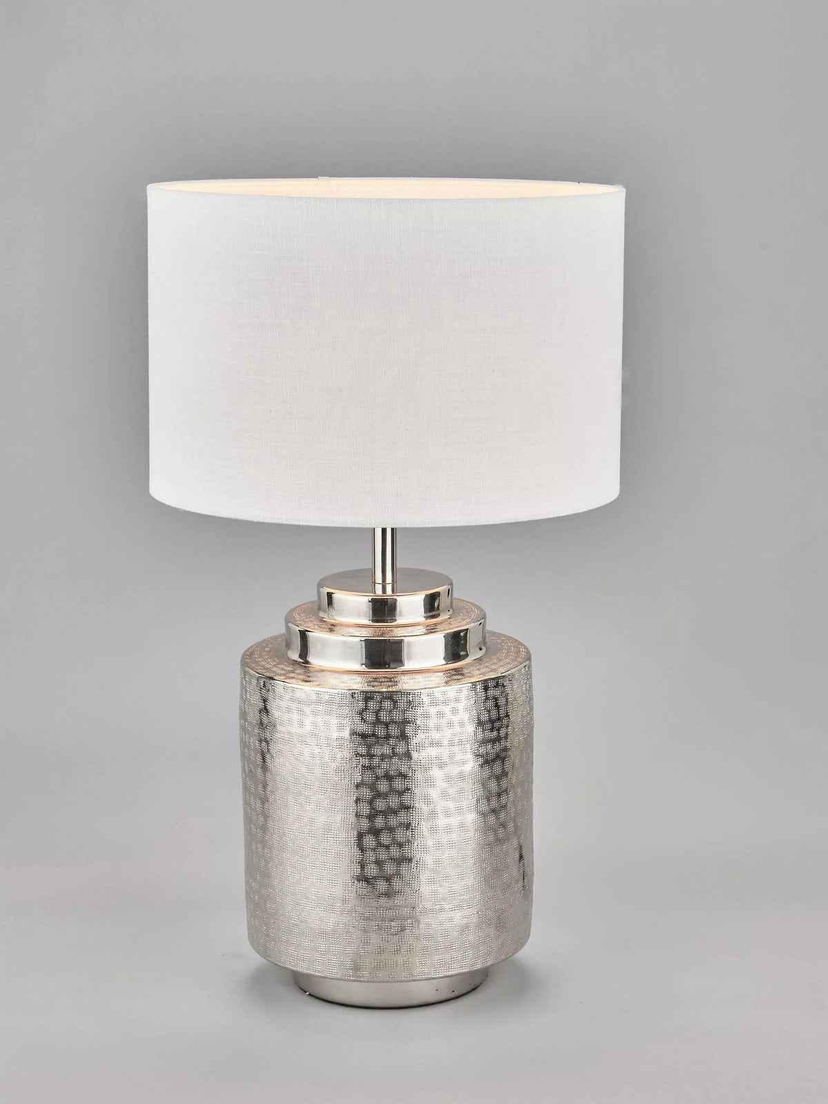 Pacific Zuri silver table lamp with hand-hammered metal base (British brand)