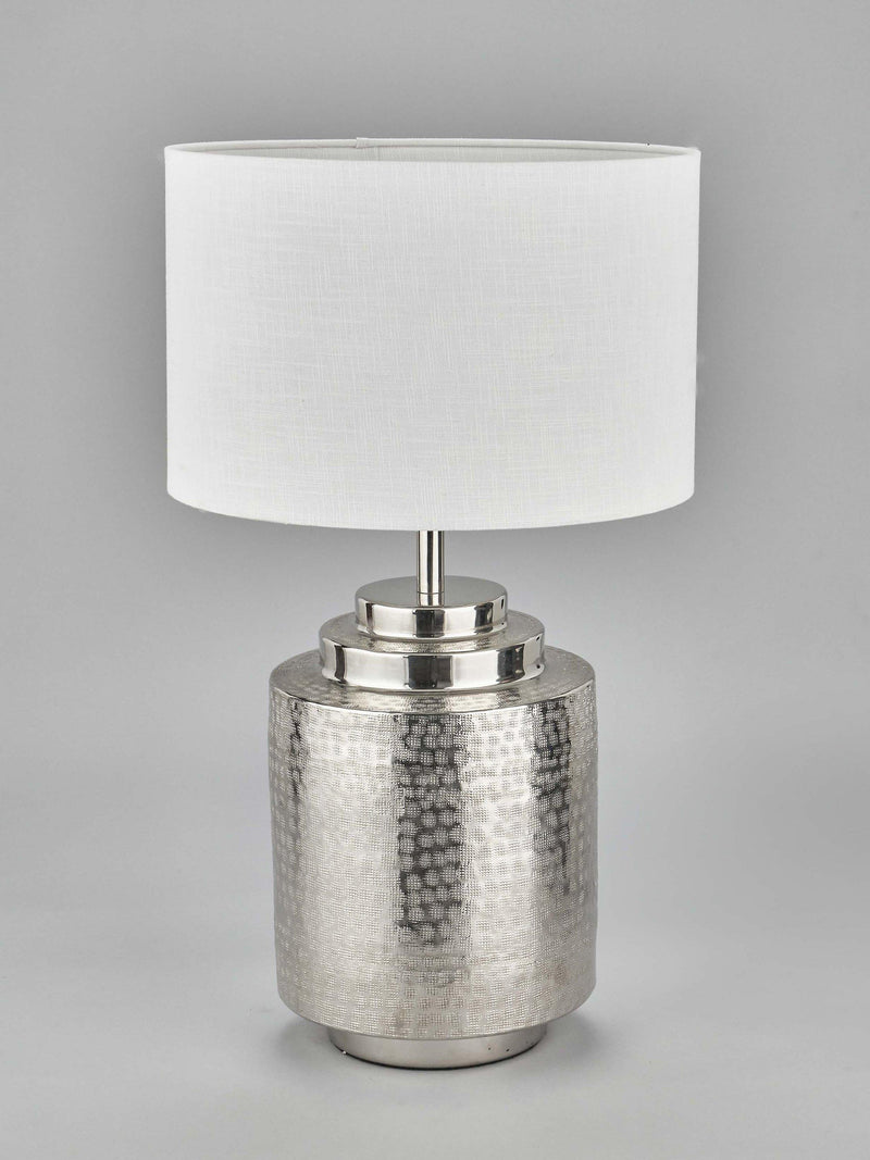 Pacific Zuri silver table lamp with hand-hammered metal base (British brand)