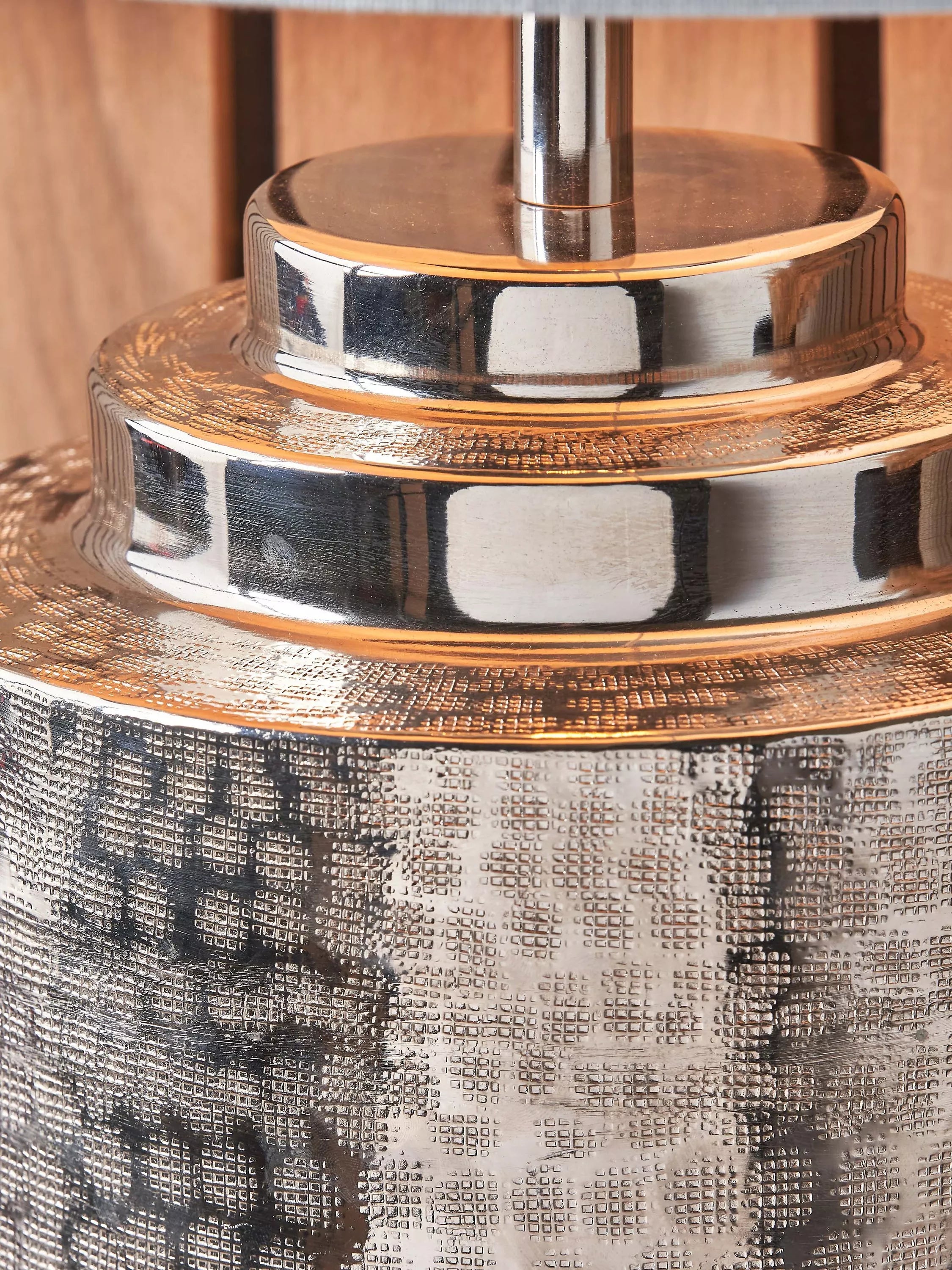 Pacific Zuri silver table lamp with hand-hammered metal base (British brand)