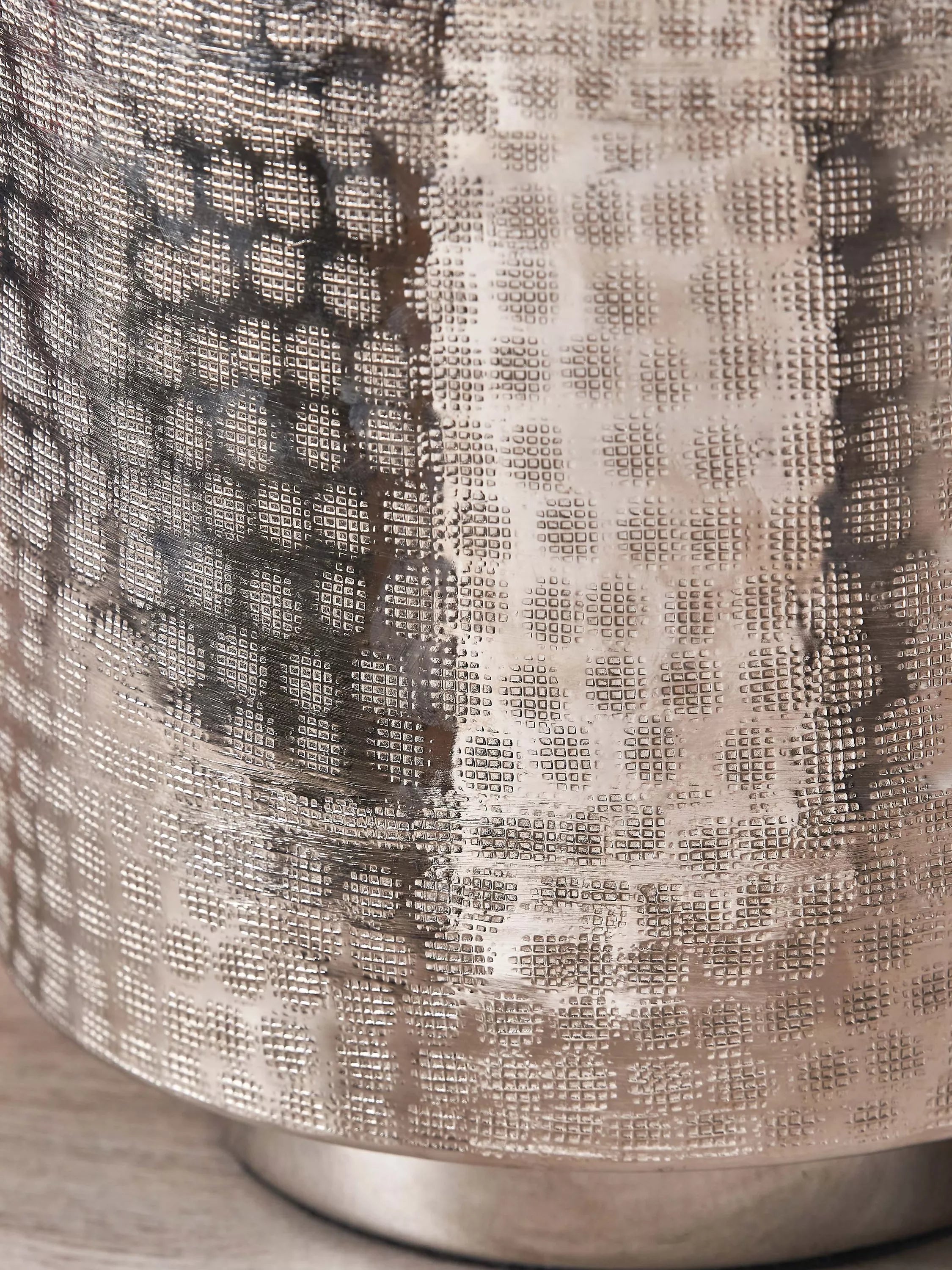 Pacific Zuri silver table lamp with hand-hammered metal base (British brand)
