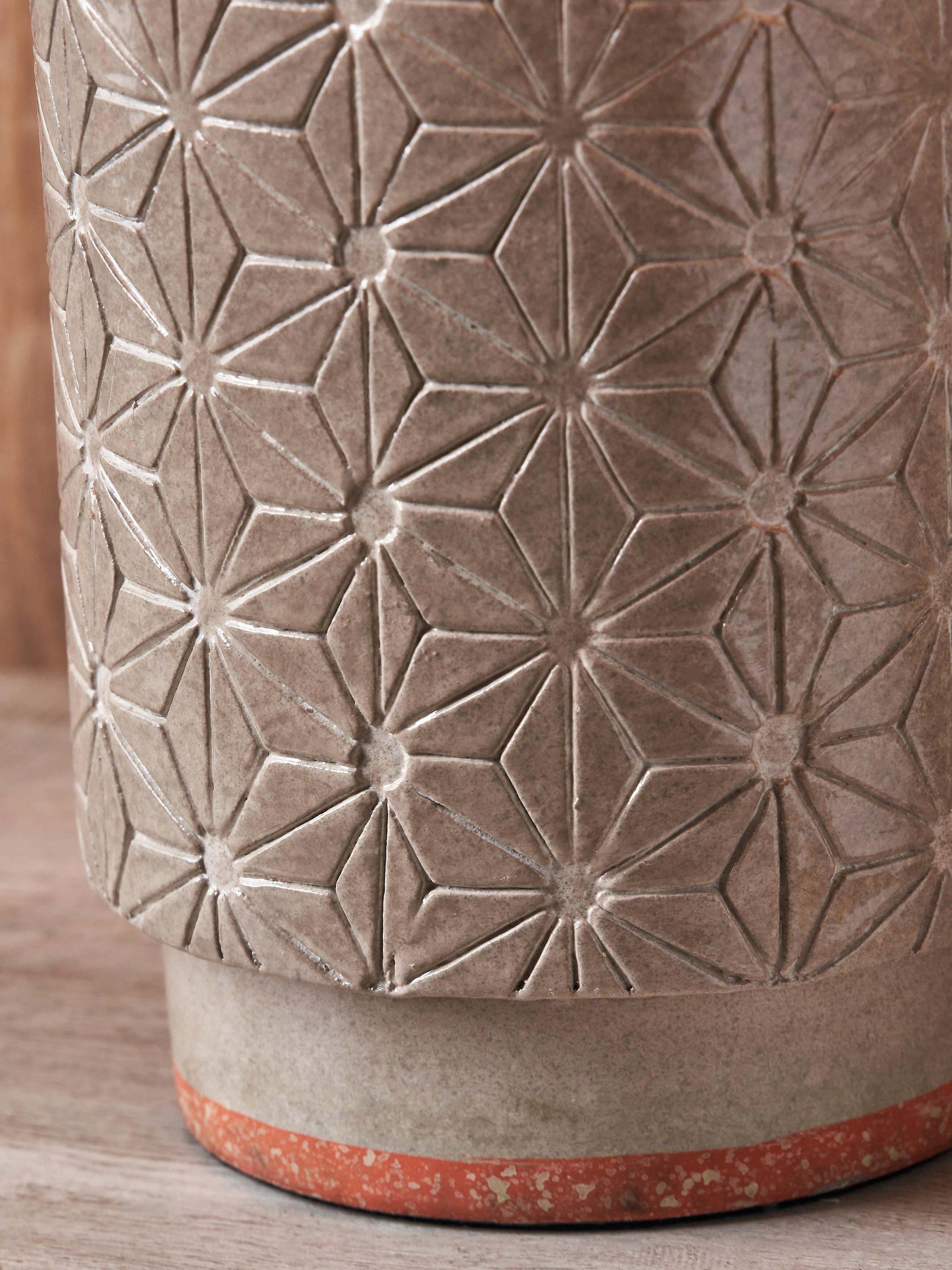 Pacific Sidra grey ceramic table lamp with woven shade, imported from the UK
