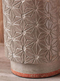 Pacific Sidra grey ceramic table lamp with woven shade, imported from the UK