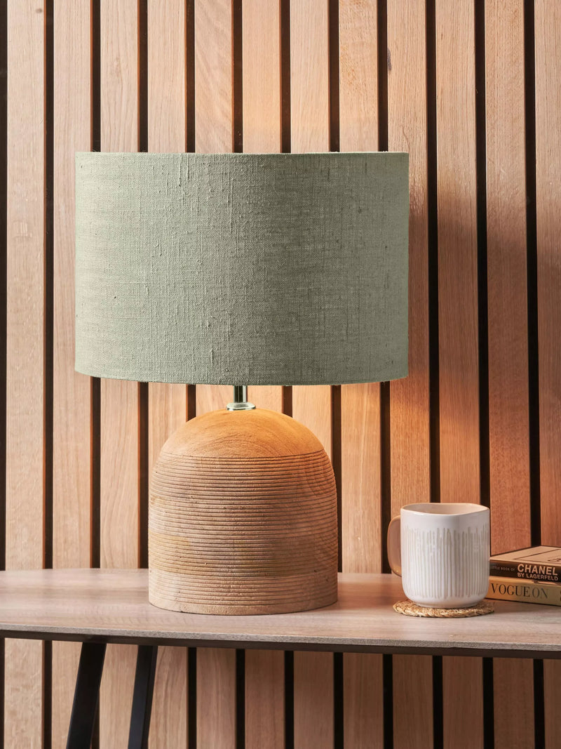 Pacific Nelu wooden dome table lamp natural finish, UK version