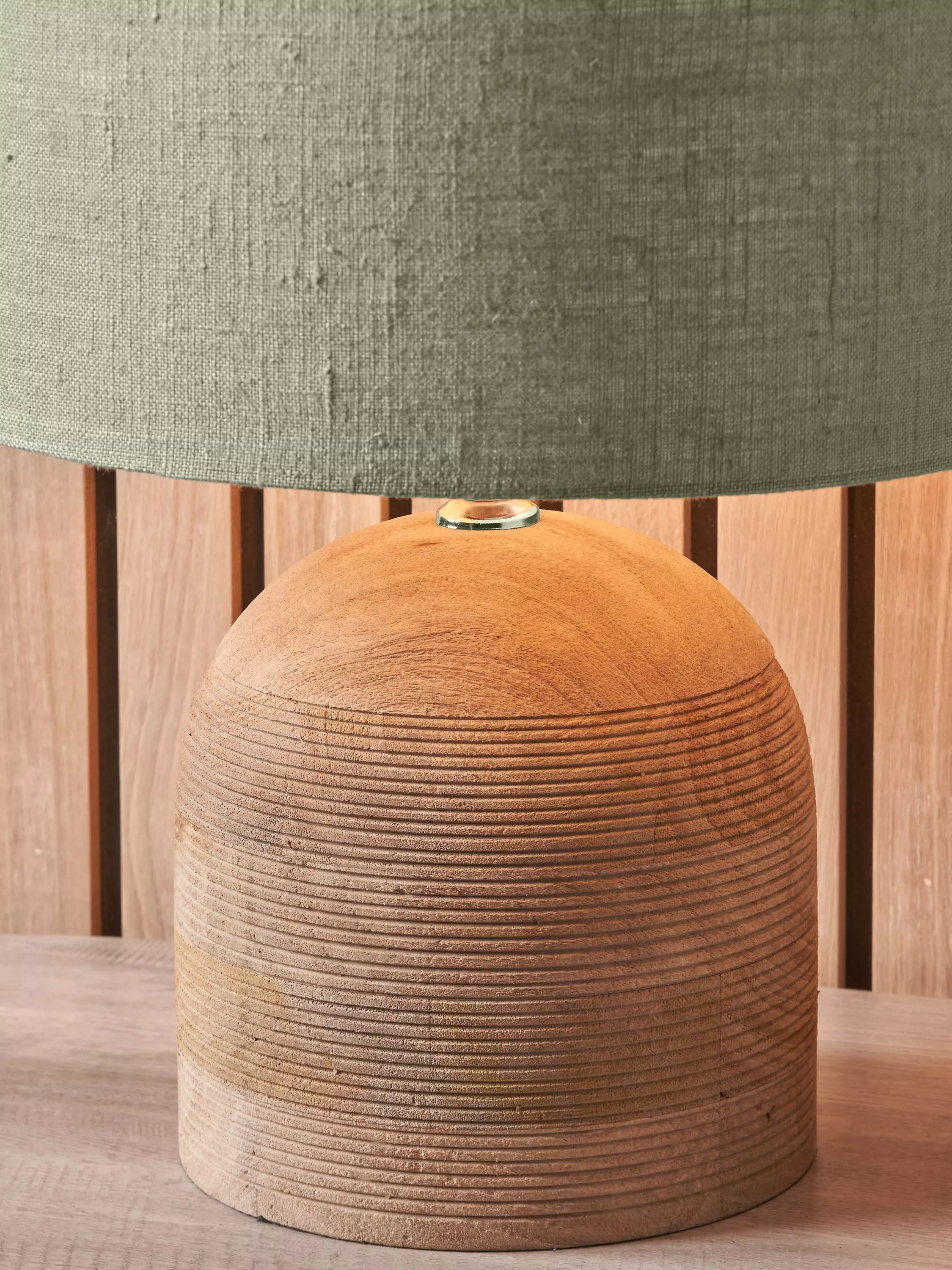 Pacific Nelu wooden dome table lamp natural finish, UK version