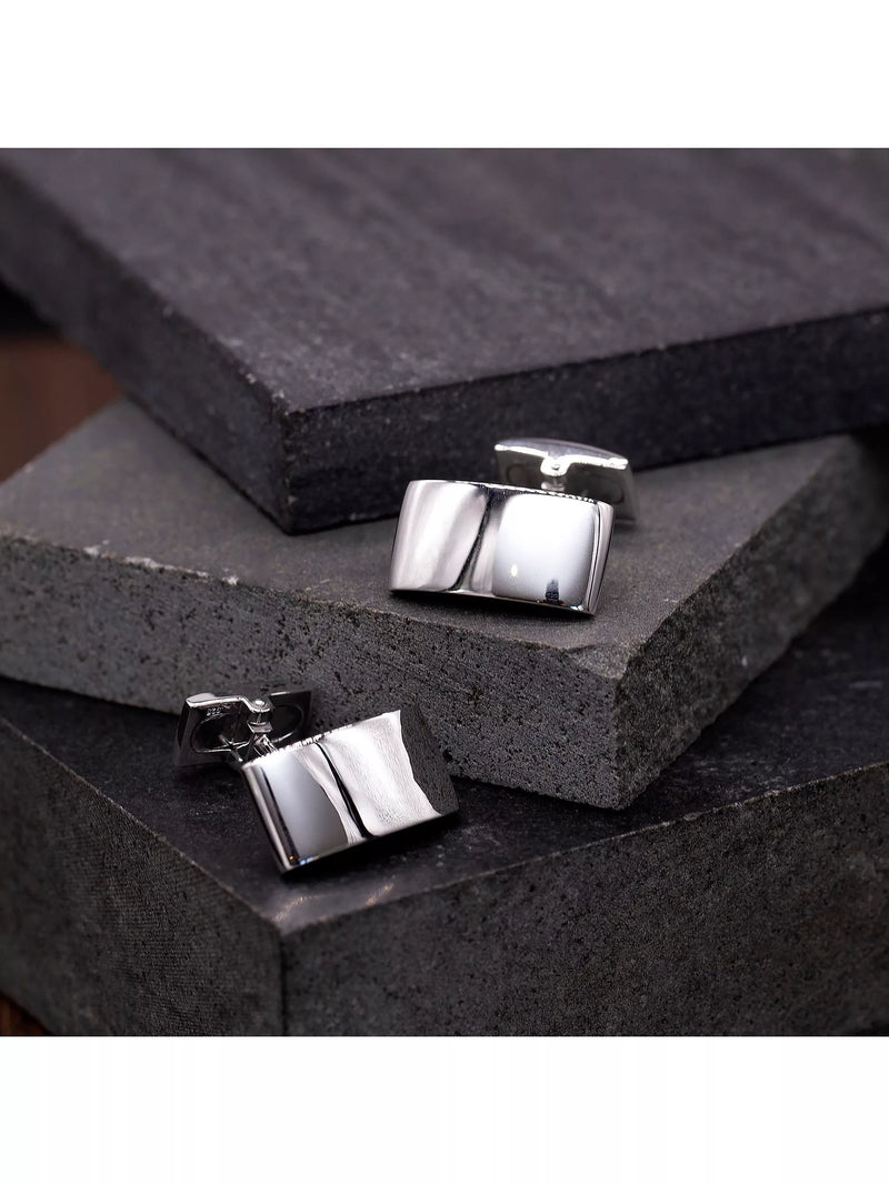Hoxton London domed rectangular cufflinks silver (British brand)