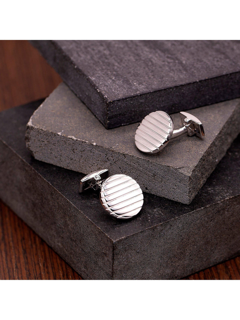 Hoxton London sterling silver ribbed round cufflinks (British brand)