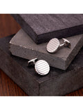 Hoxton London sterling silver ribbed round cufflinks (British brand)