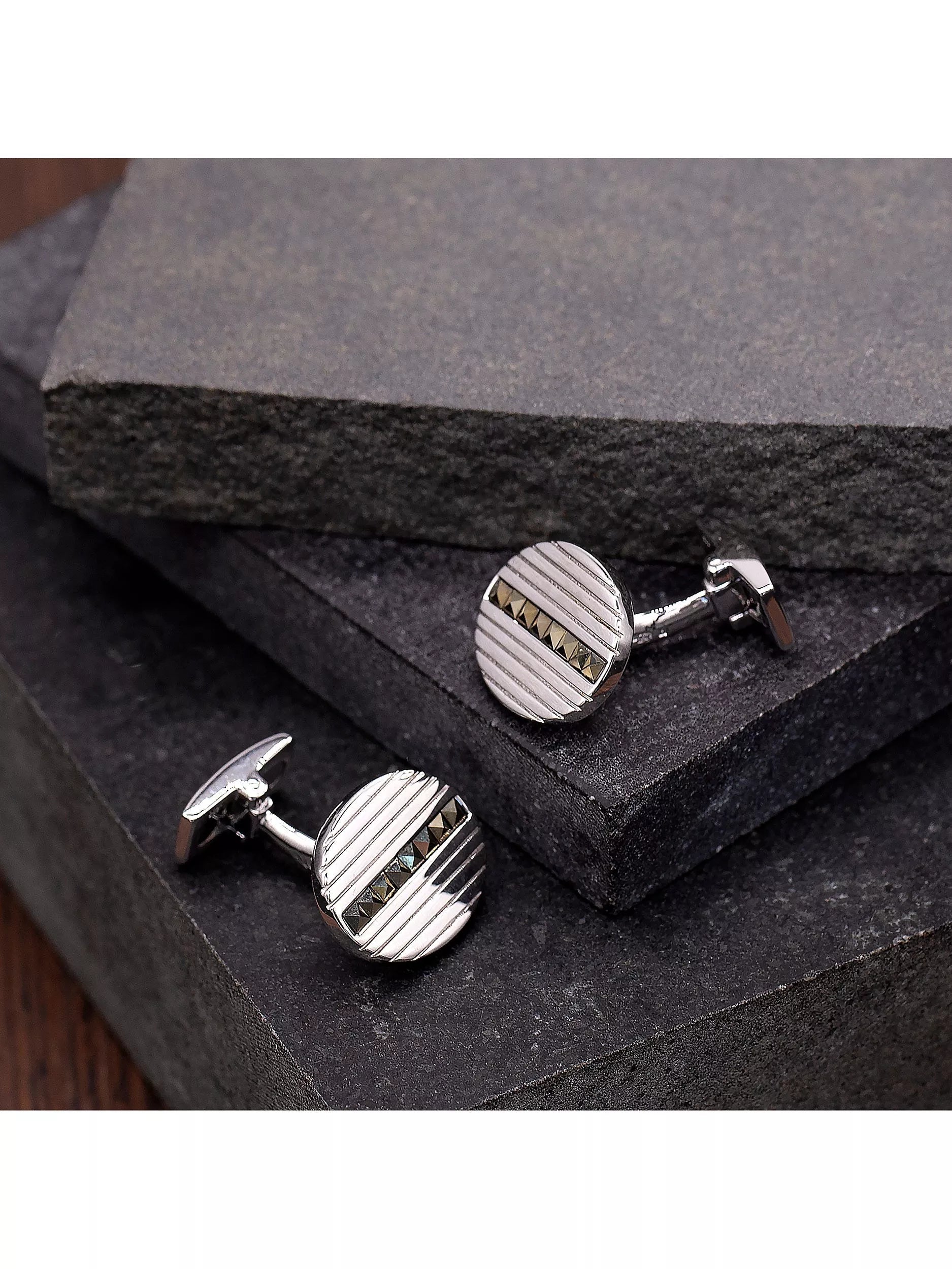 Hoxton London cufflinks marcasite set ribbed oval 1.6x1.8cm - British product