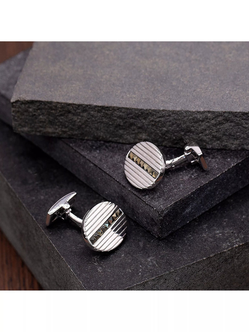 Hoxton London cufflinks marcasite set ribbed oval 1.6x1.8cm - British product
