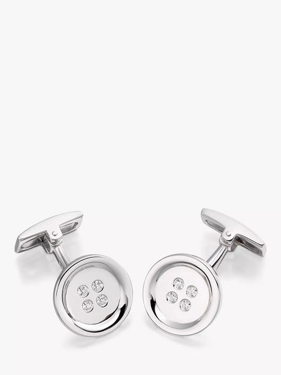 John Lewis Hoxton London Cubic Zirconia Round Button Silver Cufflinks- Buy online at McGrocer