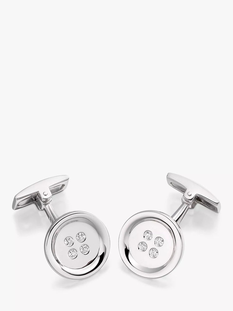 Hoxton London cubic zirconia round button cufflinks in silver, UK version