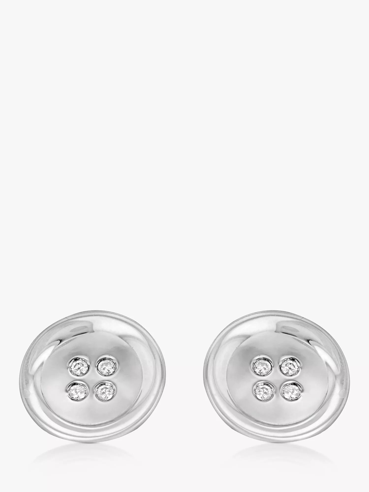 Hoxton London cubic zirconia round button cufflinks in silver, UK version