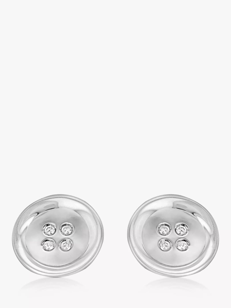 Hoxton London cubic zirconia round button cufflinks in silver, UK version