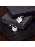 Hoxton London cubic zirconia round button cufflinks in silver, UK version