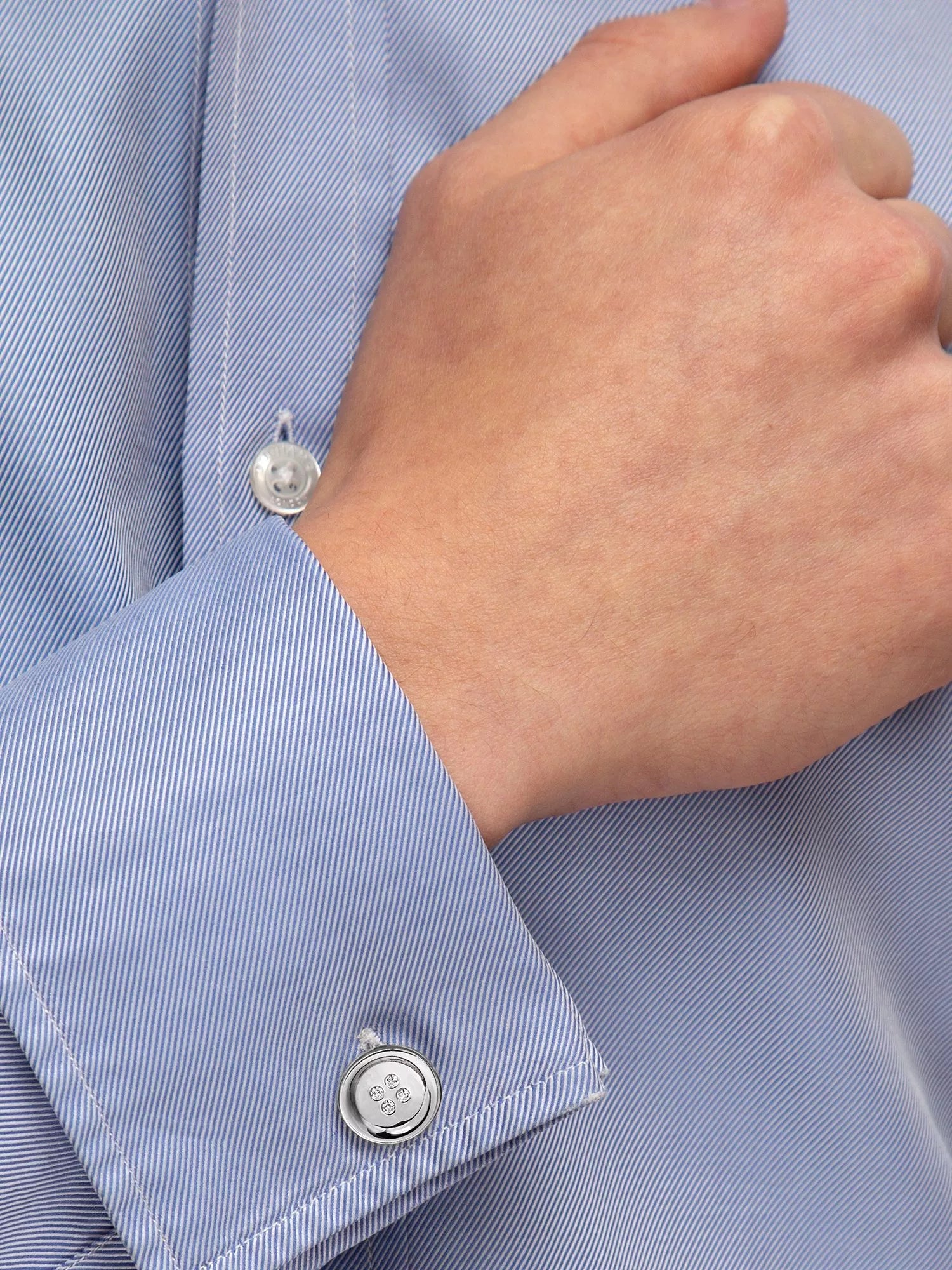 Hoxton London cubic zirconia round button cufflinks in silver, UK version