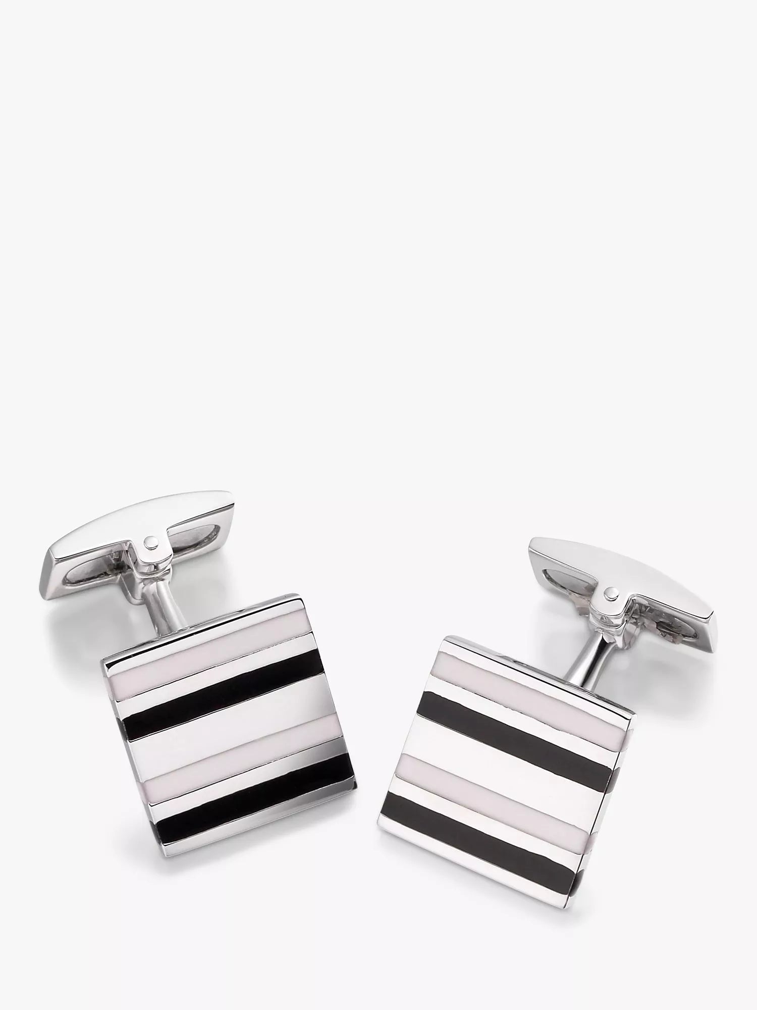 Hoxton London gestreifte Manschettenknöpfe aus Emaille-Quadrat Sterlingsilber - Britisches Produkt
