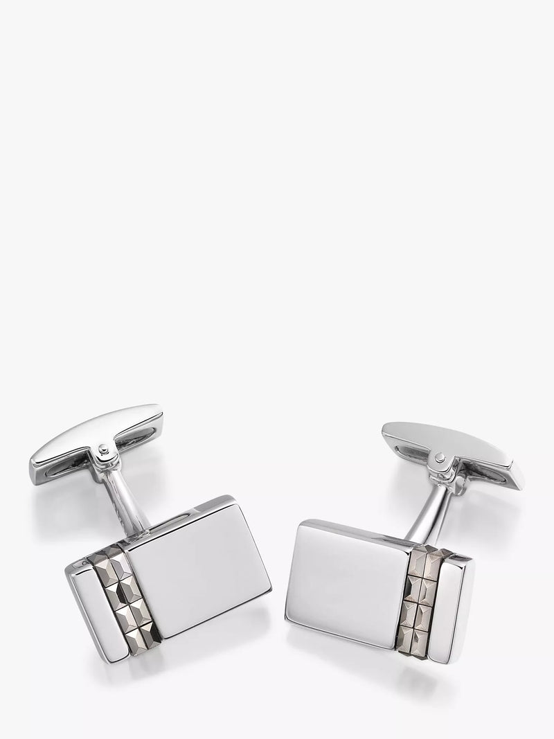 Hoxton London Vertical Marcasite Set Rectangle Cufflinks, Silver
