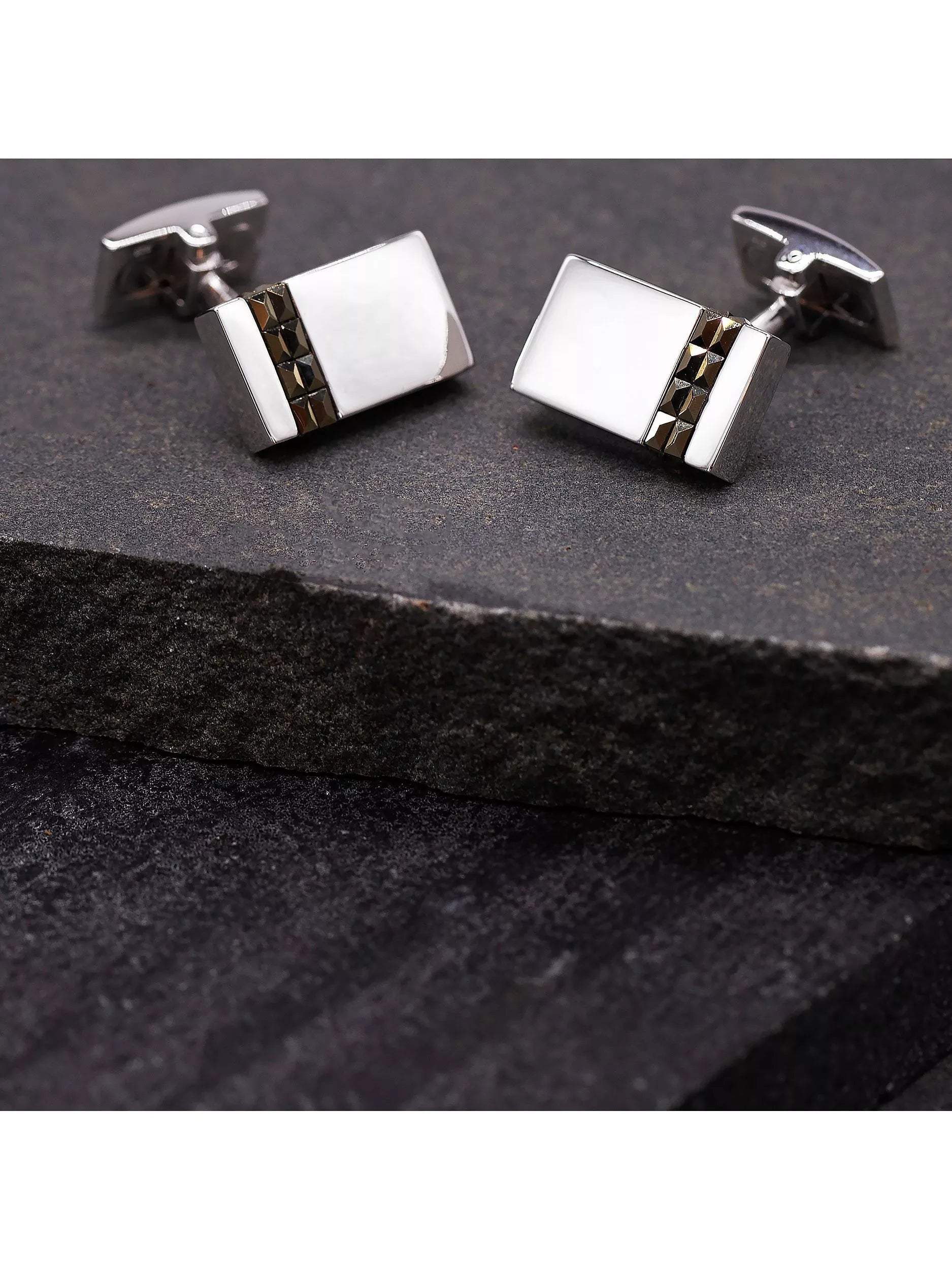 Hoxton London marcasite rectangle cufflinks in sterling silver, imported from the UK